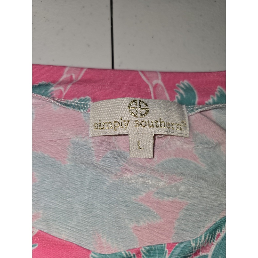 Simply Southern Women's‎ Top Pink With Palm Trees Size Large Tropical Beachy -76 - Picture 4 of 7